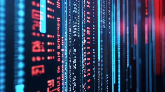 Abstract Digital Data Stream Displaying Red And Blue Vertical Lines In A Modern Technological Environment