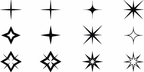 Obraz premium Collection of twelve geometric starburst and sparkle icons in black and white