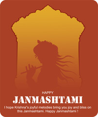 Shree Krishna Janmashtami vector with playing flute, for social media editable banner design template