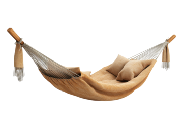 Hammock with cushions set up for relaxation in a tranquil outdoor space during daytime