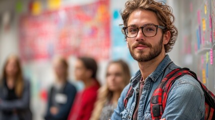 Young Male Student in Glasses Smiling in Classroom Setting