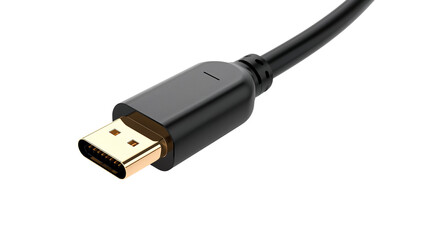 Close up of a modern sleek USB Type-C cable connector with a gold plated finish for high speed
