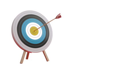 Conceptual illustration of target with arrow in center isolated on transparent background