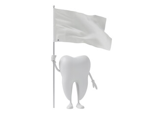Tooth Character Waving a White Flag on a Transparent Background Representing Dental Health and Peace