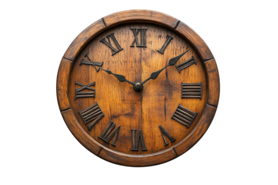 Wooden wall clock with Roman numerals showcasing classic craftsmanship and elegant design