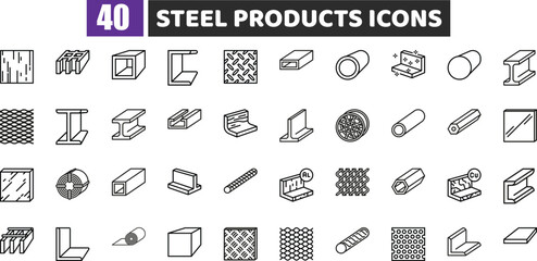 Steel Products Line Icons   Metal Profile, Beam, and Construction Symbols © Rahib