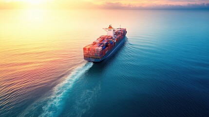 ship navigating through the ocean, reflecting maritime logistics and international trade, with a softly blurred ocean backdrop