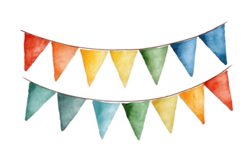 Colorful Watercolor Bunting Flags on Transparent Background