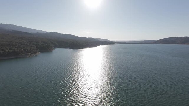 RAW Aerial Footage &mdash; Lake Cachuma & Mountains with Sunny Sky in Santa Barbara, California