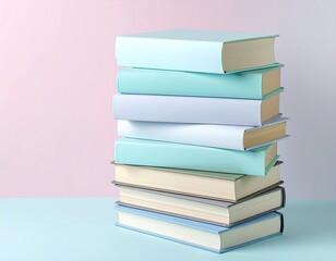 Stack of colorful books in pastel hues creating a calming and inviting aesthetic for learning and reading, perfect for educational projects