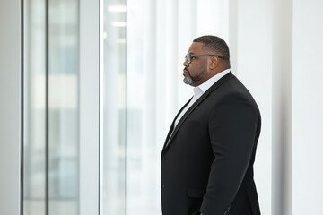 Fototapeta premium Plus Size Business Man Wearing Black Attire in Modern Office