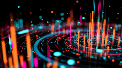Futuristic data visualization with vibrant neon light effects