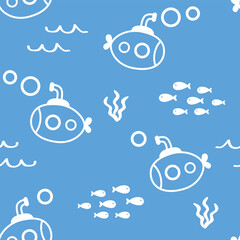 Submarine under the sea seamless pattern design for background, wallpaper, textile design, fabric, card, wrapping paper, carpet, notebook, diary cover, blanket, blanket for kids, decorative and etc.