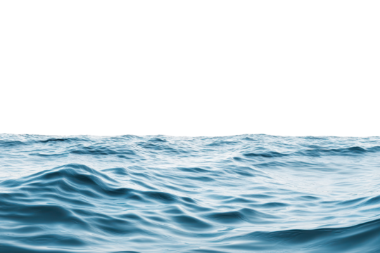 Calm ocean waves gently rolling against a pure white background with soft variations in blue tones reflecting tranquility and serenity