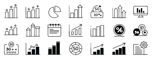 Collection of Hand- Drawn Business and Financial Icons and Charts finance graphs
