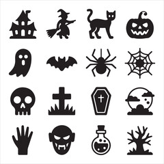 Obraz premium Halloween vactor art icon pack set bandle. shilhoutee banner 16 disign