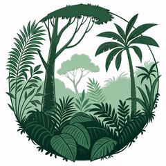 Circular Tropical Jungle Vector Art Graphic Design Element.

