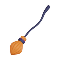 Halloween 3d icon witch broom playful.