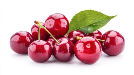 Obraz premium Sweet cherries isolated on white background closeup. Ripe berries closeup.