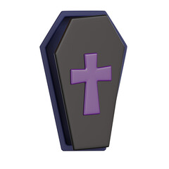 Obraz premium Halloween 3d icon coffin with purple cross.