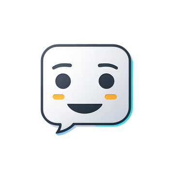 chatbot icon with a smiling digital face inside a speech bubble, isolated on white background.