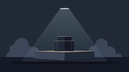 Dark Stage with a Multi- Tiered Podium Under a Dramatic Spotlight vector illustration