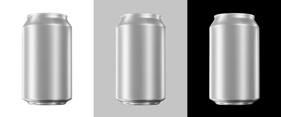 Realistic 3D rendering of blank aluminium beer can on clean background for branding design