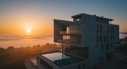 暁の水平線と鉄骨の詩