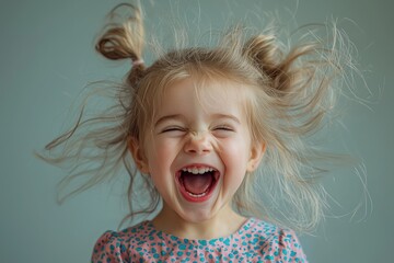 Laughing girl with static messy hair