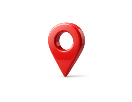 Floating Red Navigation Pin with Soft Drop Shadow, Modern 3D Illustration, isolated on transparent