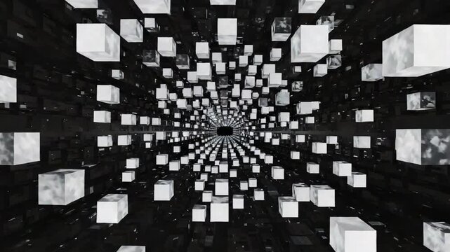 Abstract black and white cube tunnel