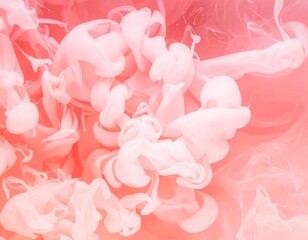 Obraz premium Dusty Rose and Coral Ink Swirl in Water – Abstract Background with Copy Space