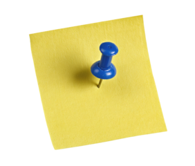 Blue Pushpin on Yellow Sticky Note