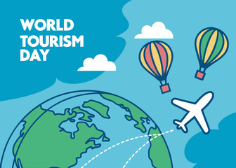Naklejka premium World tourism day with airplane flying around the globe