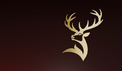 Golden abstract deer logo with sharp antlers on dark gradient background, perfect for branding, corporate identity, or stylish modern wall art decoration.