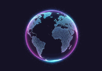 Fototapeta premium Digital Globe with Glowing Neon Outline on Dark Background.
