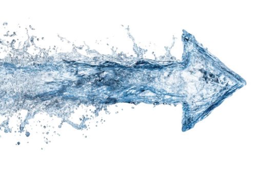 Blue Water Arrow Splashing on Transparent Background