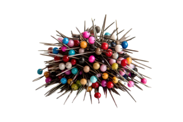 Colorful stack of round head sewing pins arranged closely on a clean surface emphasizing vibrant hues and sharp points suitable for crafting