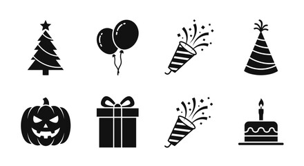 Celebration, Holiday, and Party Icons Vector Set