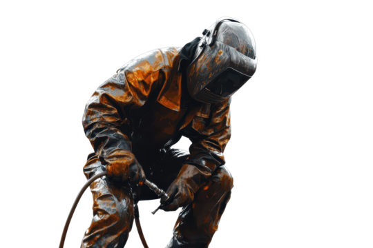 Welder in safety gear creating sparks while performing welding work on metal components in a controlled environment