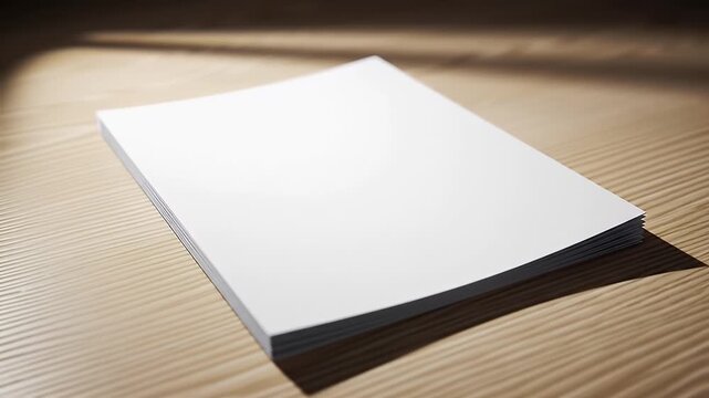 Blank White Booklet Stack on Wooden Surface