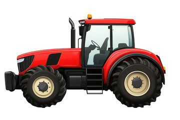 Obraz premium Detailed illustration of a red tractor showcasing its robust design and features with a focus on the wheels, cabin, and overall build for agricultural use