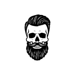 Illustration of bearded skull isolated on white background. Barbers skull. Design element for logo, sign, poster, emblem. Vector illustration