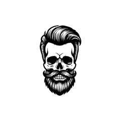 Illustration of bearded skull isolated on white background. Barbers skull. Design element for logo, sign, poster, emblem. Vector illustration