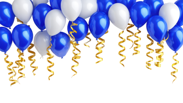 Blue White Balloons Gold Ribbons Festive Celebration Background