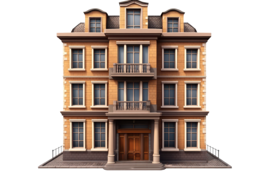 Building showcasing detailed architecture in a modern setting with clear lines and transparent background emphasizing its structure and design elements