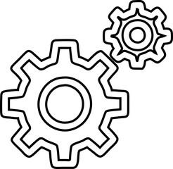 Tech gear icon in outline format for IT dashboards, web panels, and mobile apps requiring customization tools.