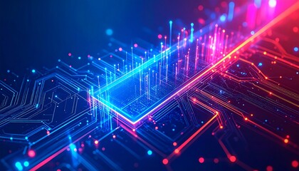 Abstract circuit board with vibrant digital light
