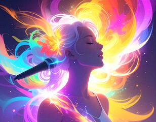 Woman with colorful abstract hair