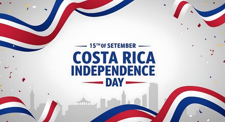 Costa Rica Independence Day Vector Illustration with Waving Flag and Confetti on September 15th